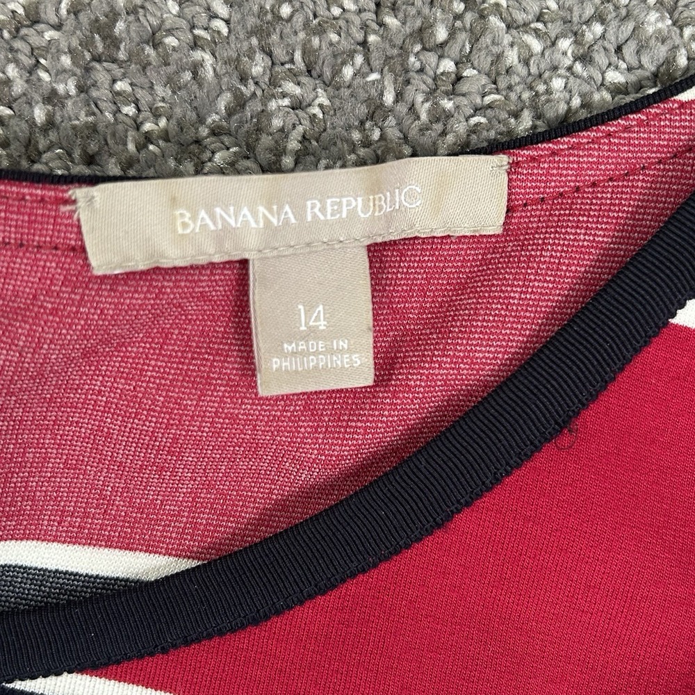 BANANA REPUBLIC Size 14 Striped Knit T-Shirt Sheath Dress - Red Black White - Picture 5 of 11